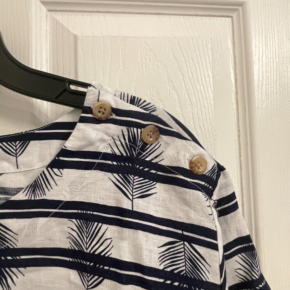 Lands' End Short Sleeve Linen Shirt Blue White Striped Palm Leaf Cruise Wear 2X - Picture 5 of 6